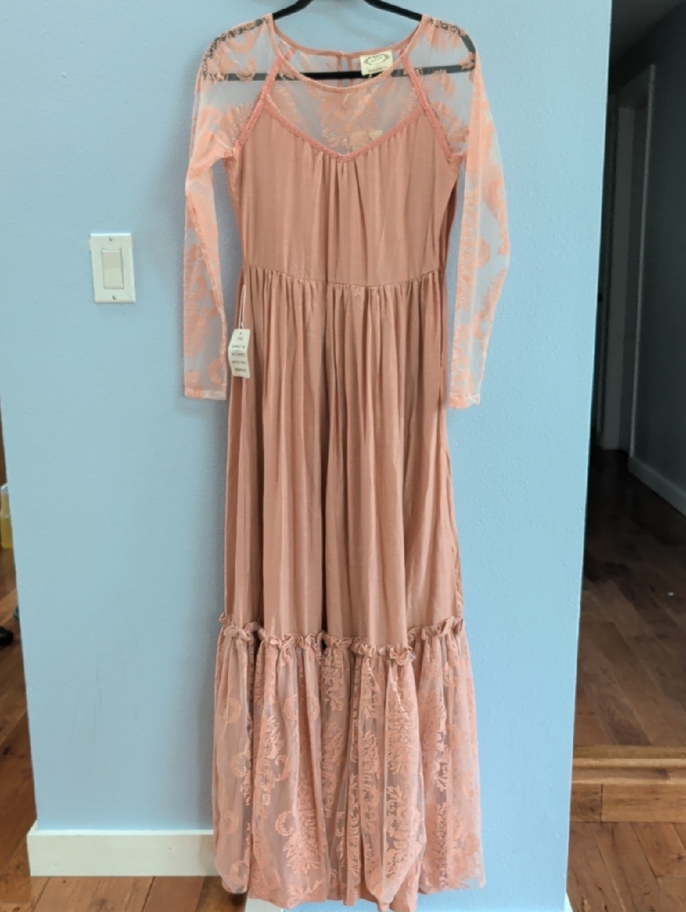 Joyfolie Giuliana Muted Coral Cottagecore Wedding Lace Overlay Dress - Picture 1 of 8